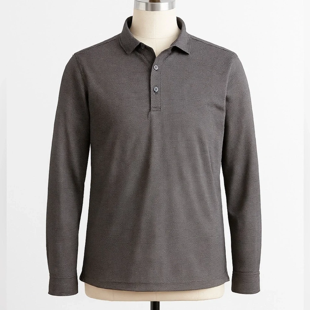 UNTUCKit Damaschino Birdseye Long Sleeve Polo Shirt 2XL Brown Cotton - Picture 1 of 12